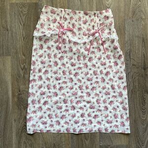 For Love & Lemons Rose Print Skirt Balletcore Coquette Lace Trim Size M